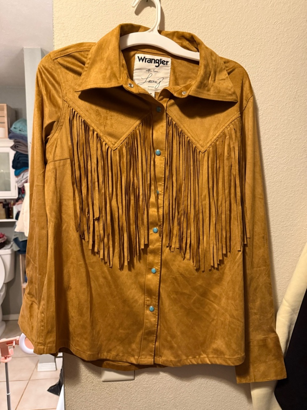 Wrangler Lainey Wilson Brown Fringe Suede Western button up